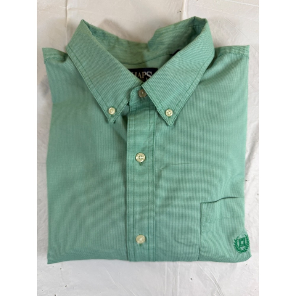 Chaps Mens XXL Green Micro Check Stretch Easy Care Button Down Shirt Long Sleeve